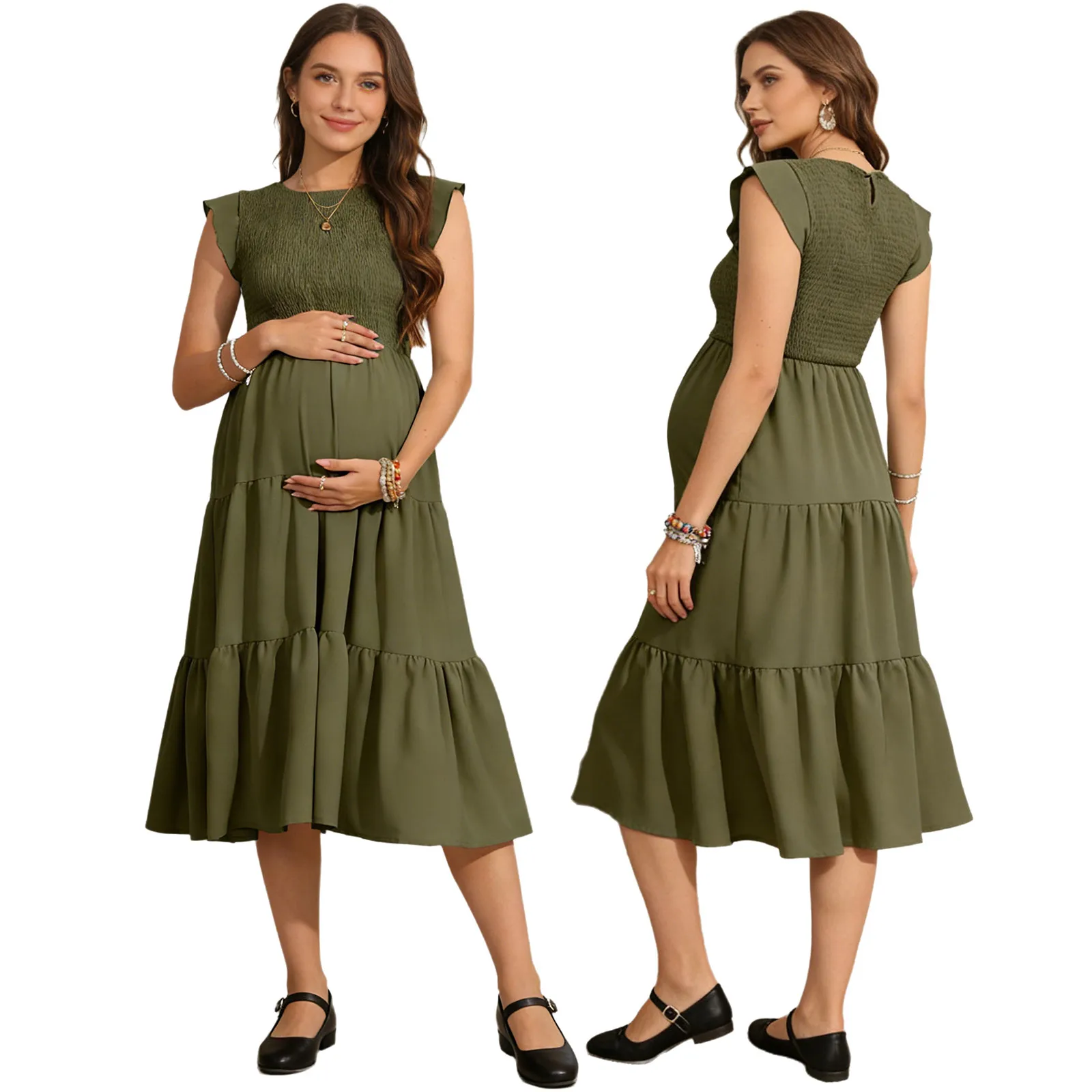 Vestido de maternidad TiaoBug de cuadros con cuello cuadrado