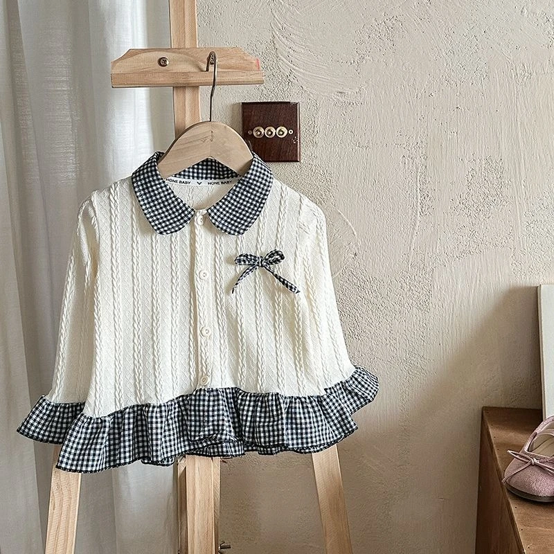 Sudadera con volante para bebé y niña de cuello de cuadros cálido - imagen 2
