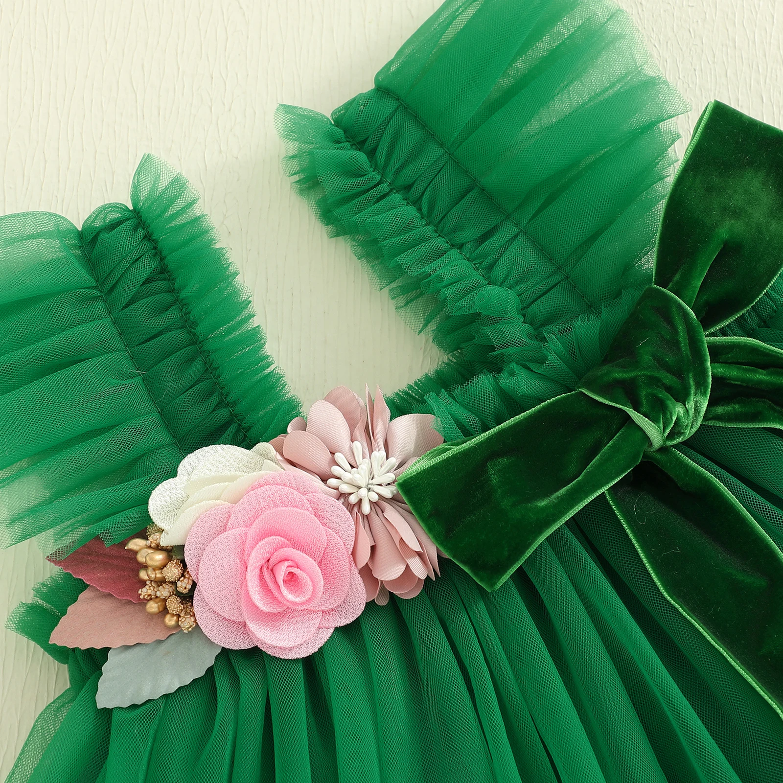 Tregren Vestido de princesa de tul navideño para niña con lazo - imagen 3