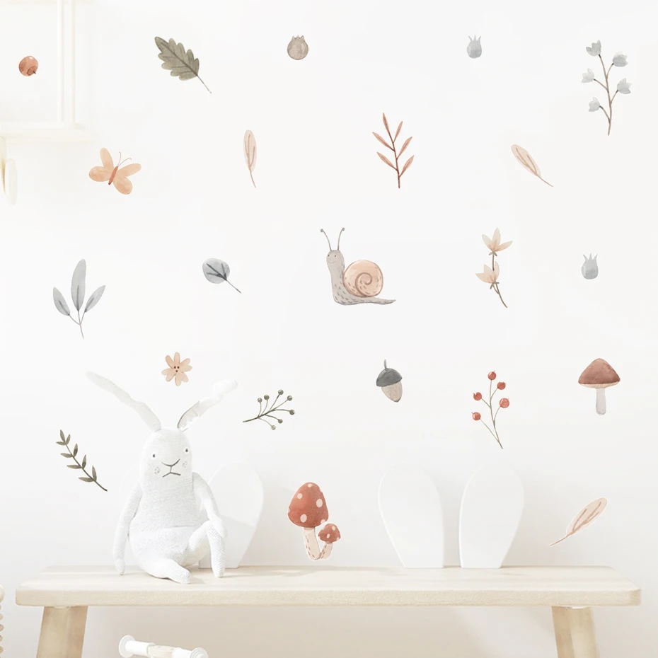 Pegatinas de pared para guarderia con hojas y caracoles bohemios