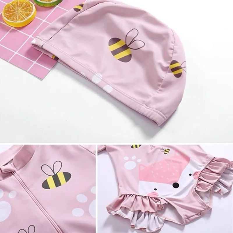 Traje de baño niña manga larga con sombrero – Protección solar - imagen 2