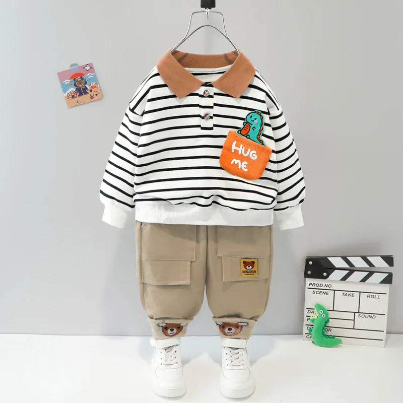 Conjunto infantil a rayas con pantalón – Camiseta y jogger para niños - imagen 2