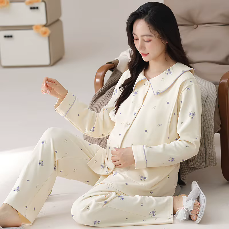Pijama premamá y posparto de manga larga con almohadillas
