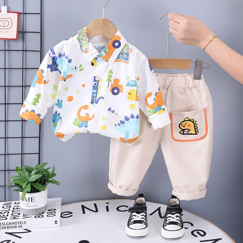 Conjunto bebé otoño: chándal con dibujos animados, camisa y pantalones - imagen 3