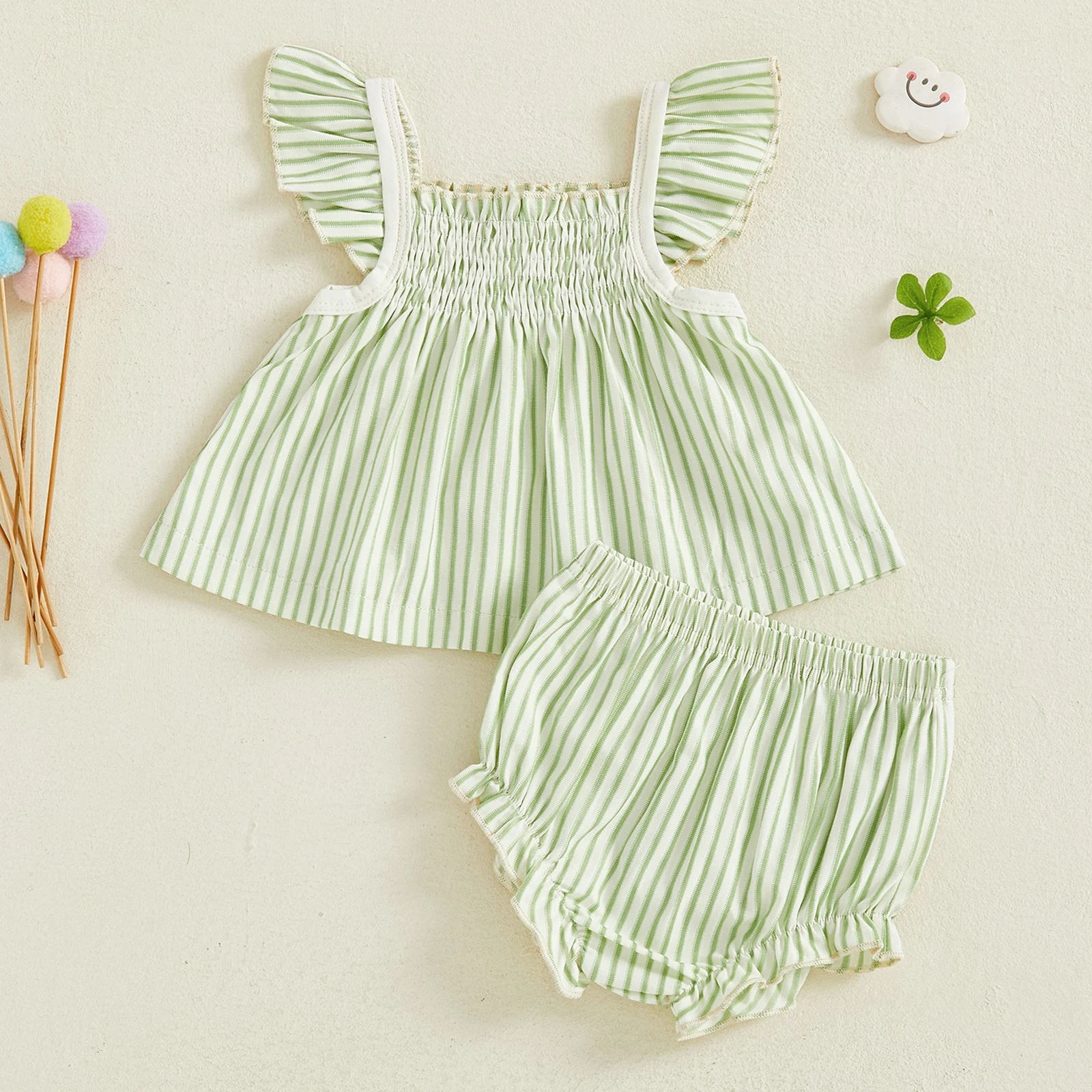 Tregren conjunto verano niña con blusa rayada manga mariposa y short