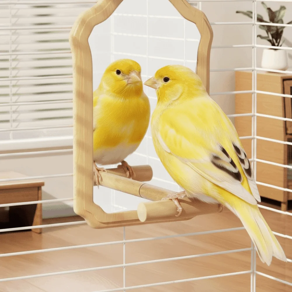 Juguete espejo para loros resistente a mordeduras y duradero