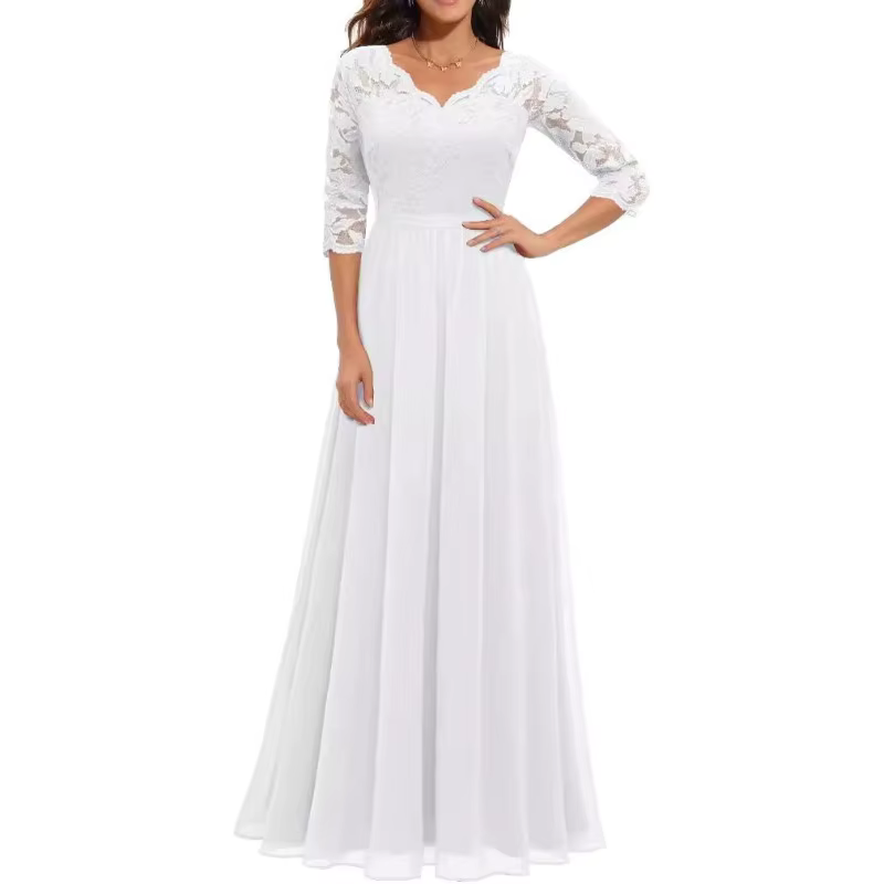 Vestido elegante con encaje y cintura larga para niña - imagen 5