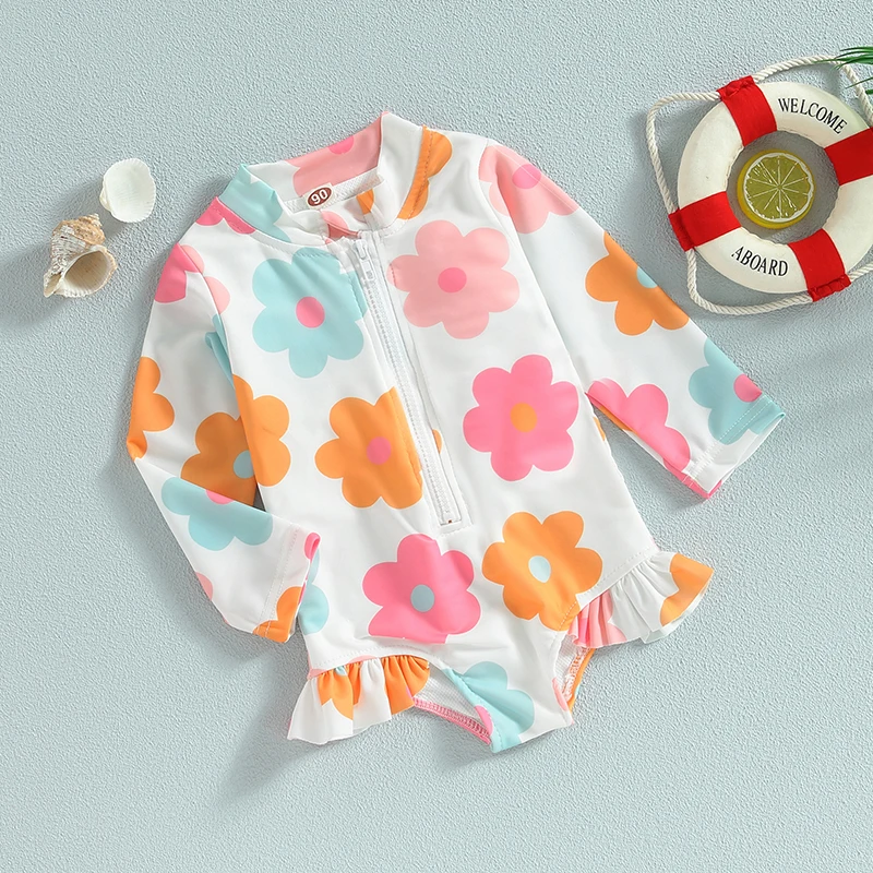 Tregren bañador de manga larga floral con cremallera para niñas - imagen 4