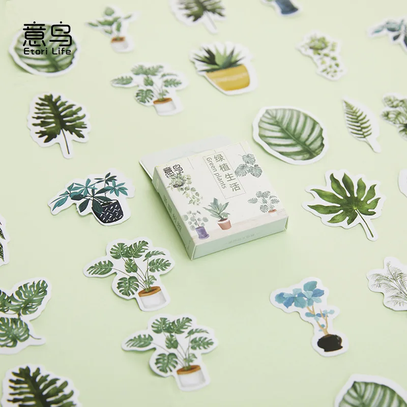 Pegatinas infantiles de plantas verdes para cuadernos y diario
