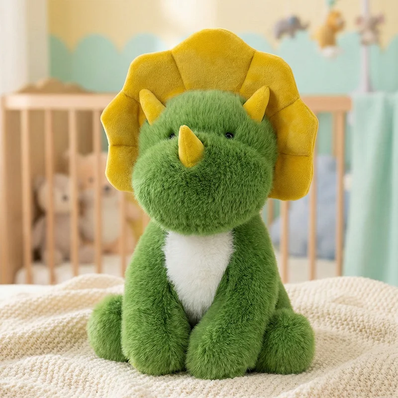 Peluche de dinosaurio Triceratops verde suave, regalo cumpleaños - imagen 3