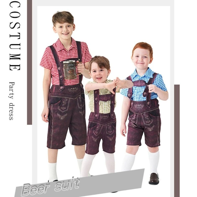 QX2D Disfraz Oktoberfest infantil de tirantes a cuadros con chaleco - imagen 5
