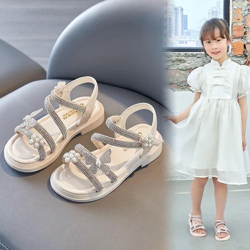Sandalias brillantes de princesa con diamantes de imitación y perlas - imagen 3