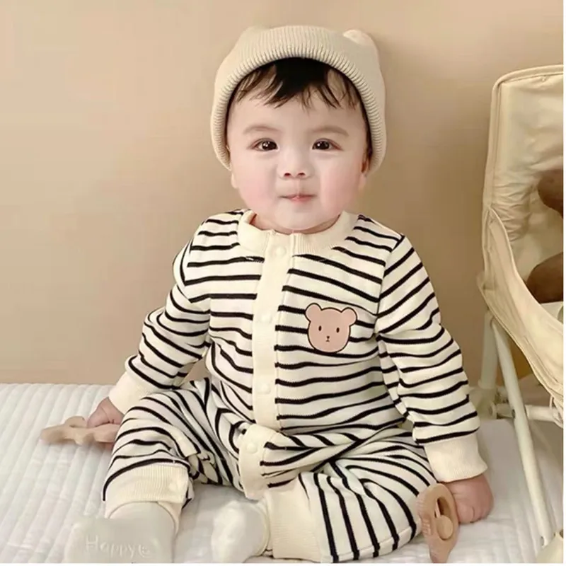Pelele algodón rayas logo oso – Bebés 0-18M Invierno - imagen 2