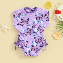 Bikini de niña manga larga con estampado floral y mariposas