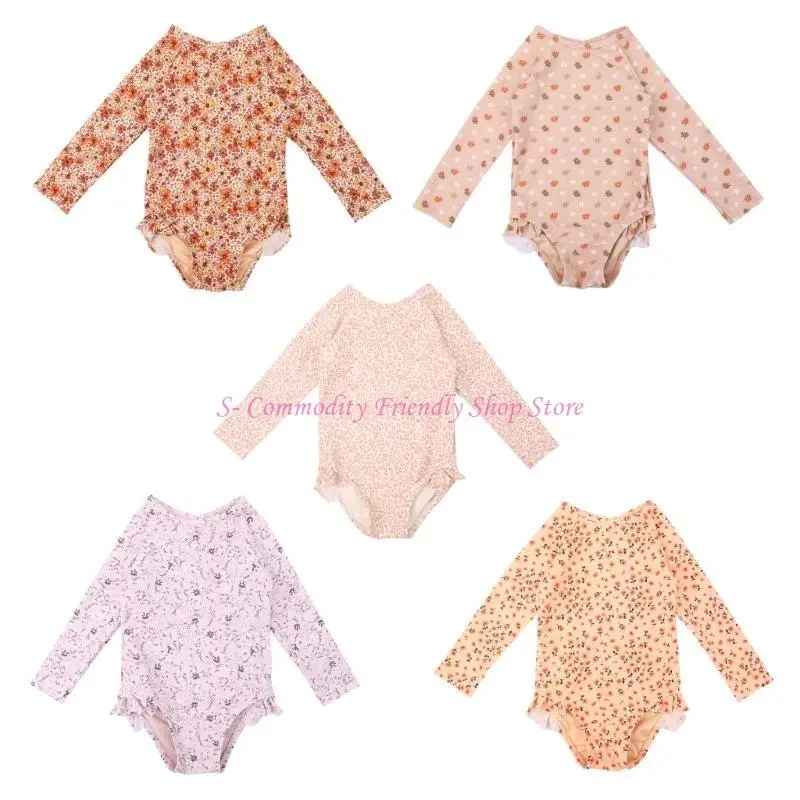 Traje de baño infantil manga larga estampado floral