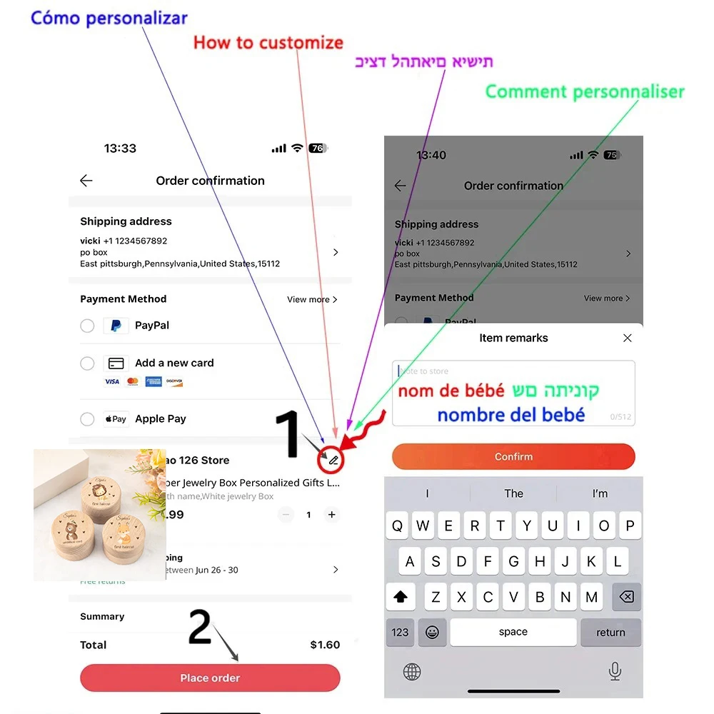 Caja de recuerdo del cordón umbilical personalizada con nombre - imagen 2