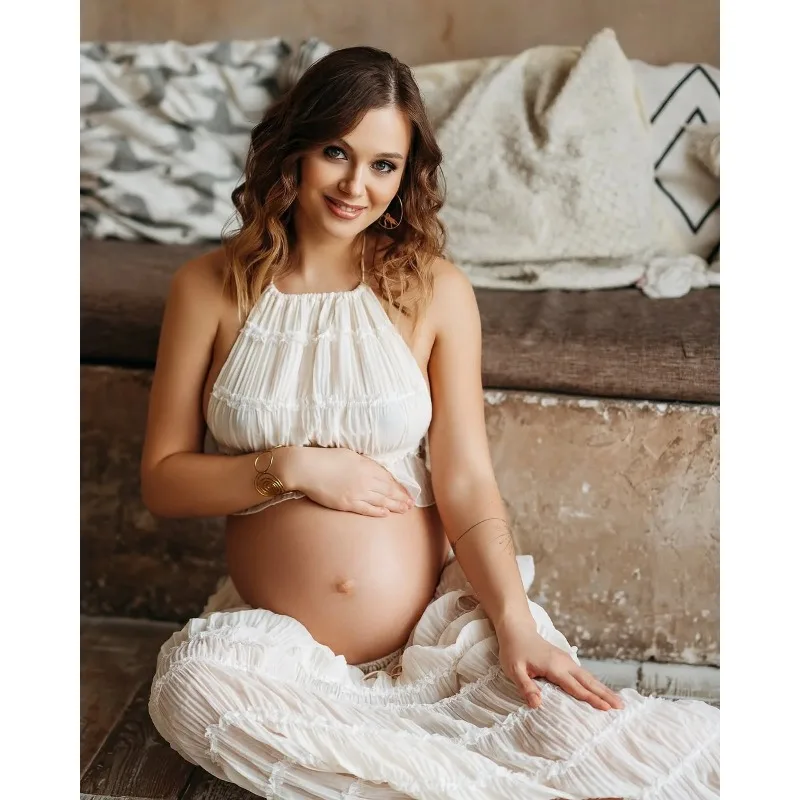 Vestido de maternidad en gasa para fotos embarazo y eventos - imagen 4