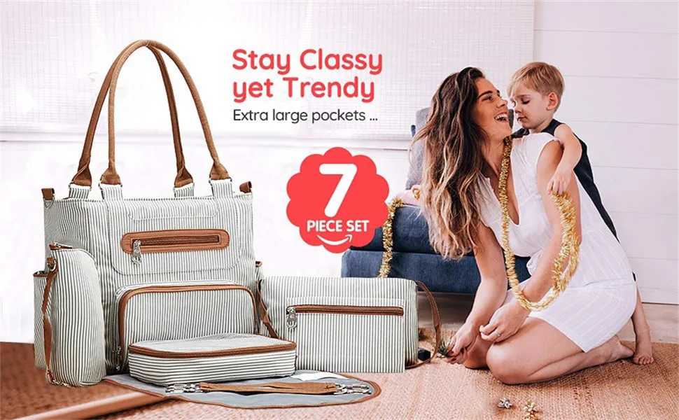 Bolsa de maternidad con diseño a rayas