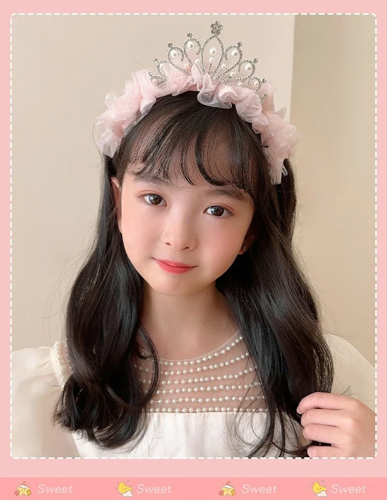 Diadema de princesa de encaje con diamantes de imitación y aro de perlas