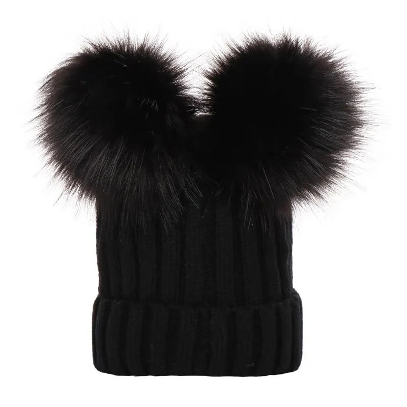 Gorro de invierno con pompón de piel sintética para niños - imagen 3