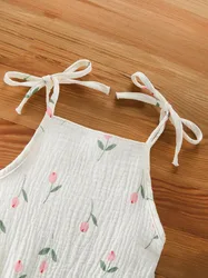 Body de verano bebé floral con tirantes y gorro tulipán