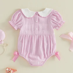 Body de bebé niña manga corta cuello tipo muñeca rayas bordado ganso