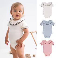 Body triangular de verano para bebé niña en algodón puro con volantes