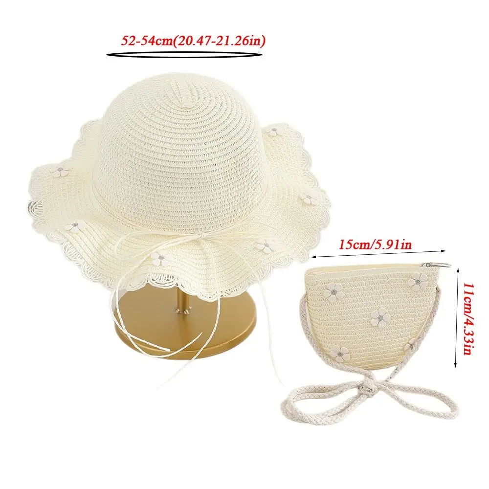 Sombrero de paja para niños con flores y encaje, ala ancha