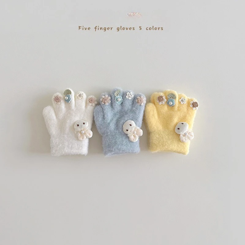 Guantes de invierno para niña cálidos y suaves, adornados con flores - imagen 4
