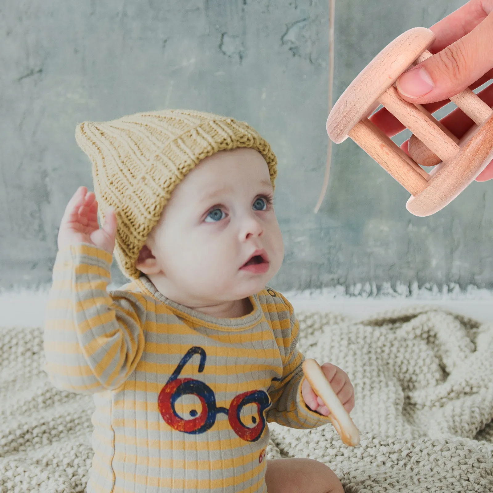 Sonajero de madera en mano para bebé: campana educativa ligera - imagen 4