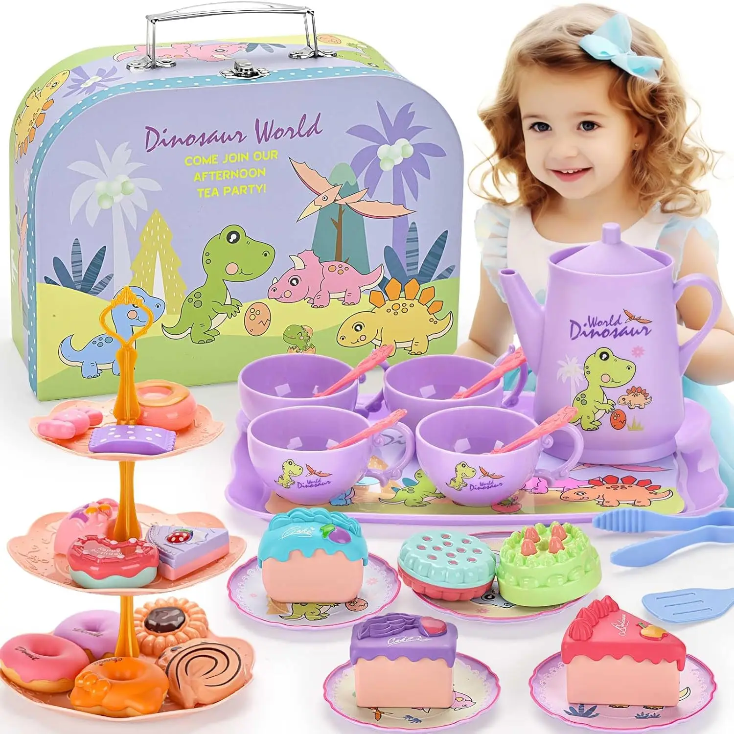 Juego de té dinosaurios para niñas, set tetera infantil - imagen 5