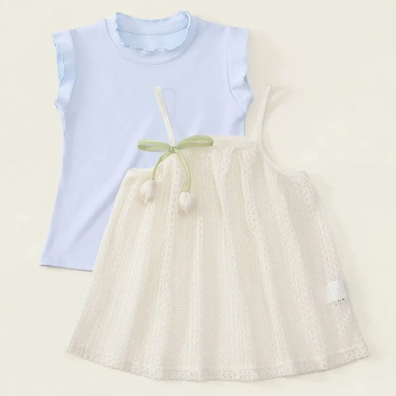 Conjunto verano niña blusa algodón sin mangas y vestido princesa - imagen 4