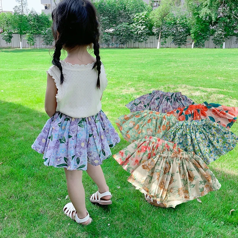 Pantalones cortos de niña de pierna ancha florales para verano - imagen 3
