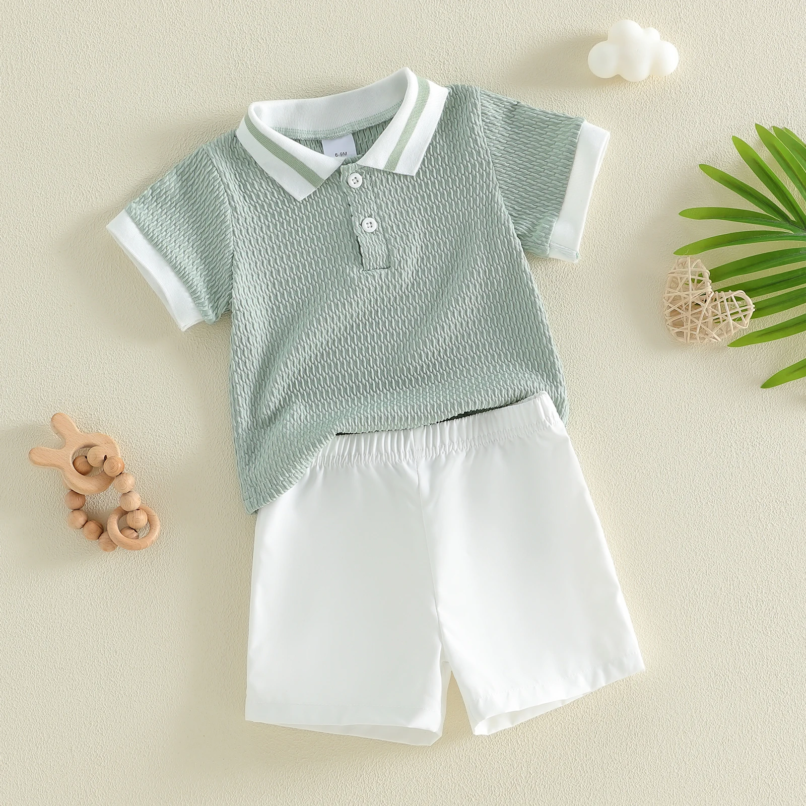 Conjunto de verano de 2 piezas para bebé niño – Pantalón corto y camisa de punto - imagen 5