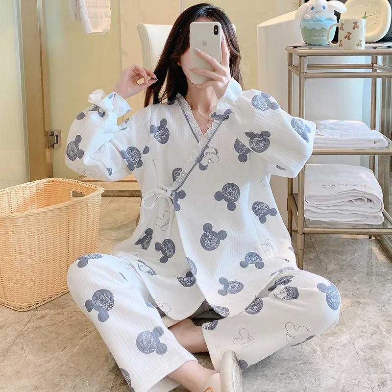 Pijama de lactancia en algodón manga larga con rebeca encaje - imagen 3