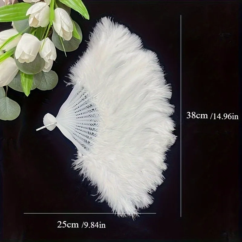 Abanico de plumas plegable estilo flapper para fiesta - imagen 5