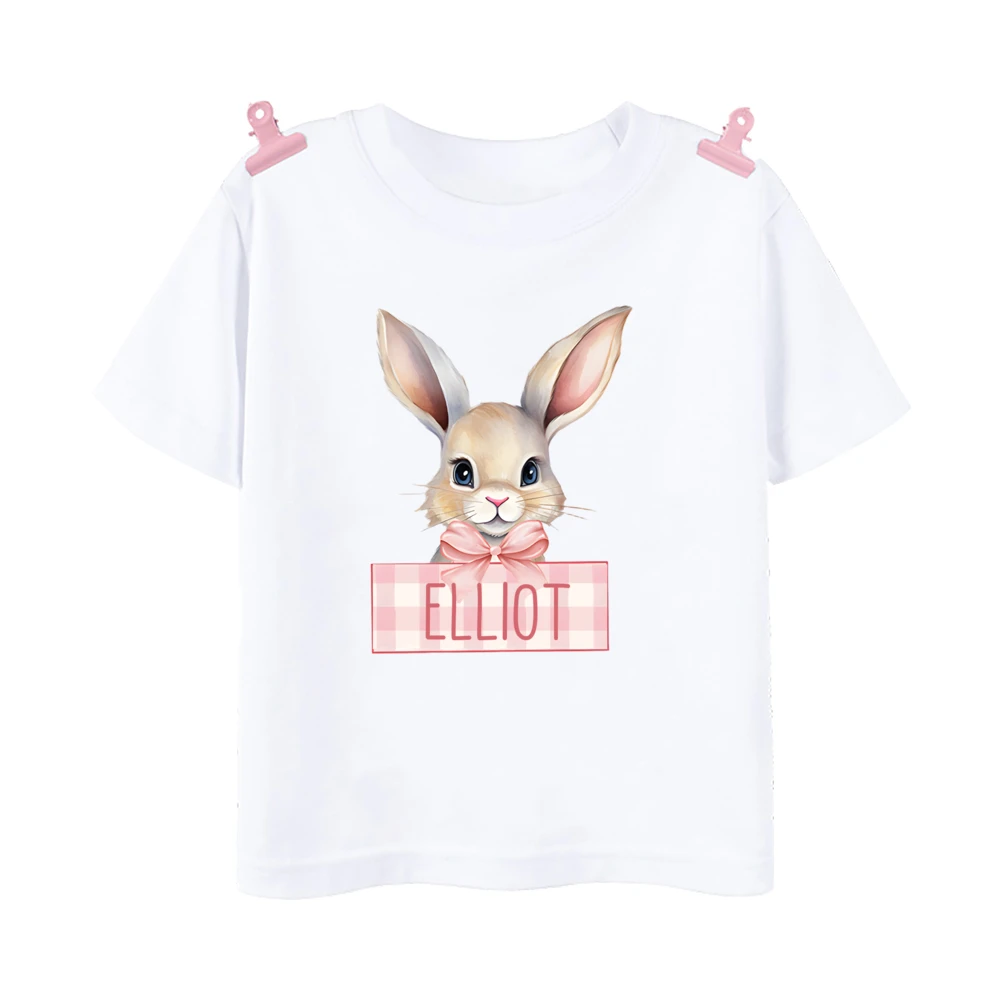 Camiseta personalizada con nombre: conejo de Pascua infantil