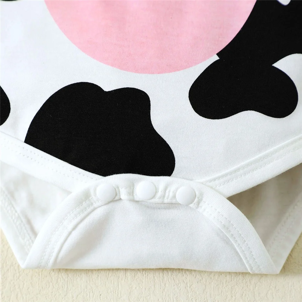 Mono disfraz de vaca bebé de manga corta con sombrero verano dulce - imagen 3