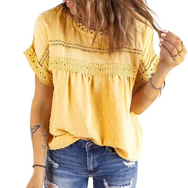 Blusa verano de gasa con encaje y cuello redondo - imagen 3
