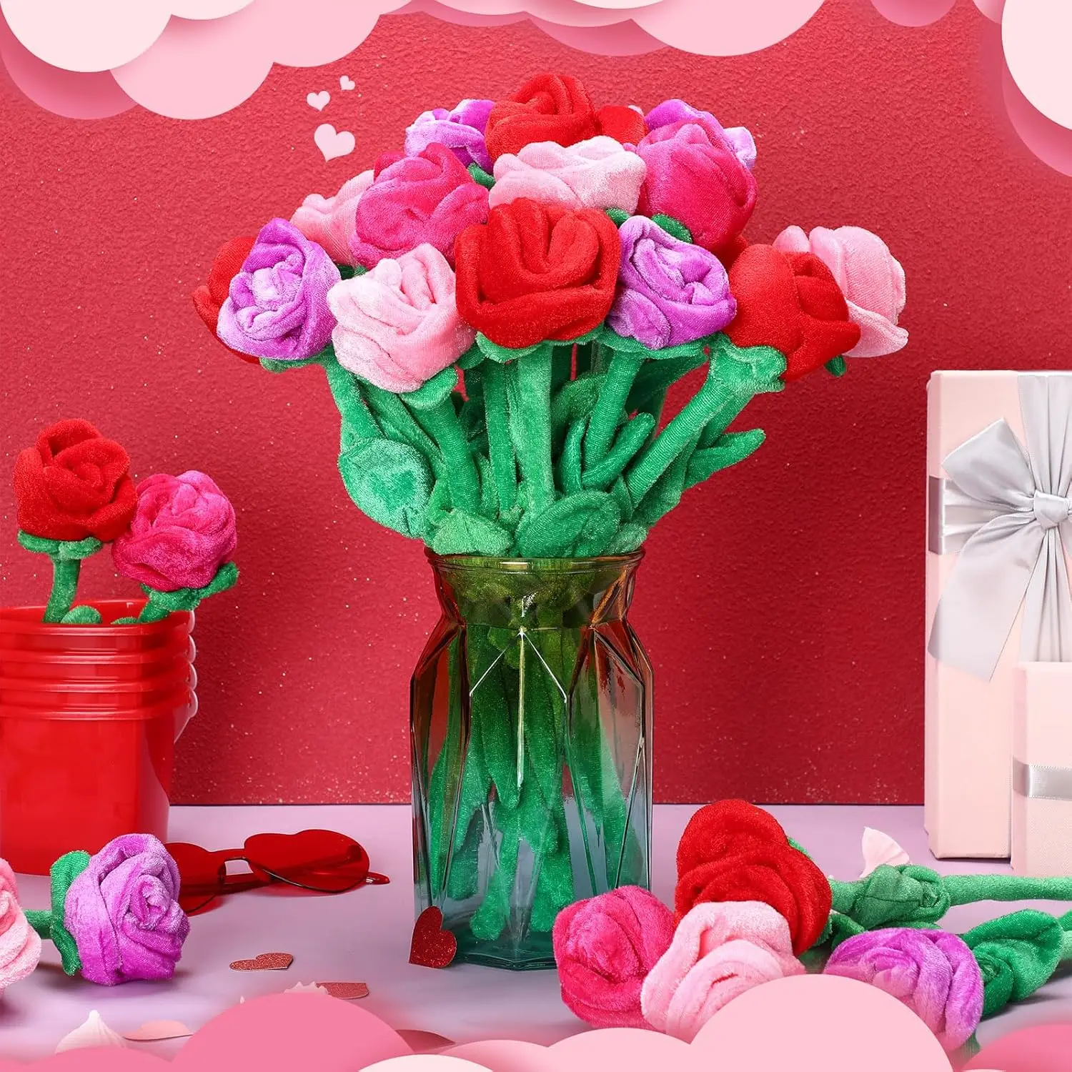 Rosa de peluche con tallo flexible, suave y esponjosa - imagen 5