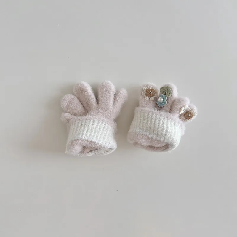 Guantes de invierno para niña cálidos y suaves, adornados con flores