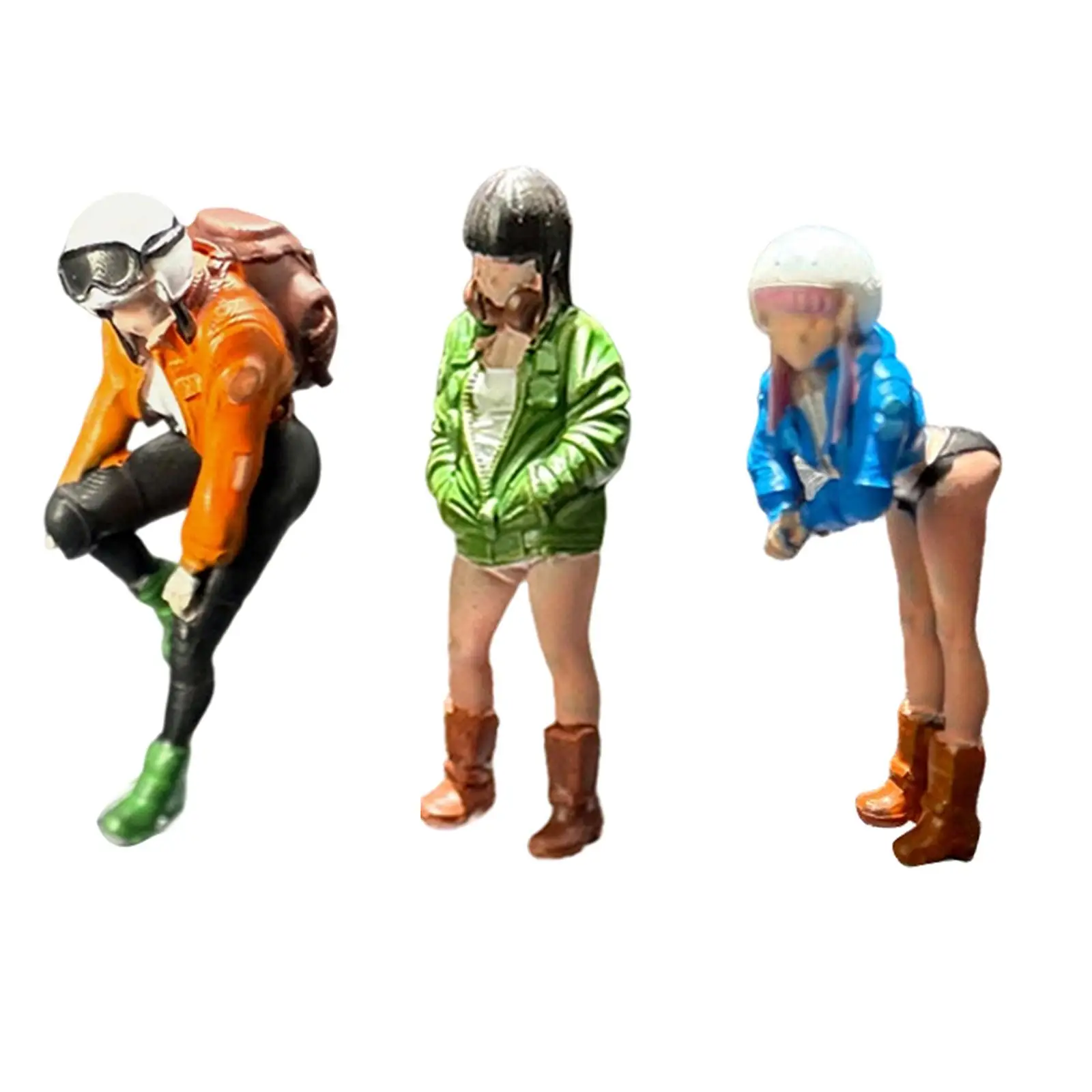 Figura decorativa de resina realista de chica motociclista para mesa