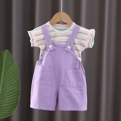 Conjunto verano bebé a rayas: camiseta manga corta y mono