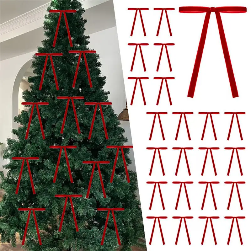 Adornos colgantes de terciopelo rojo para árbol de Navidad - imagen 4