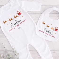 Mameluco navideño personalizado para bebé y baberos – Primera Navidad