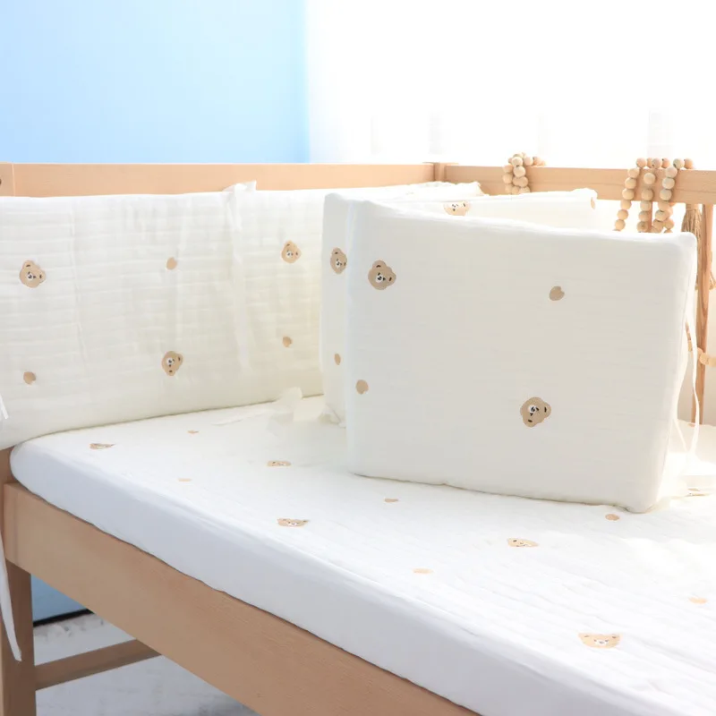 Parachoques bordados de cuna – Protector acolchonado de algodón