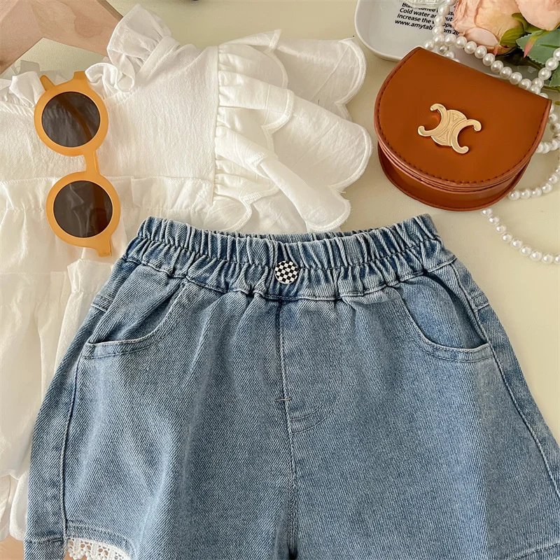 Pantalones vaqueros de verano para niñas en lazo informal