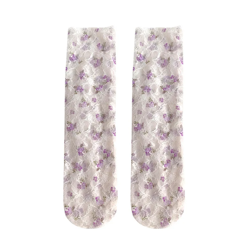 Calcetines de encaje de tubo finos con flores pequeñas para verano - imagen 3