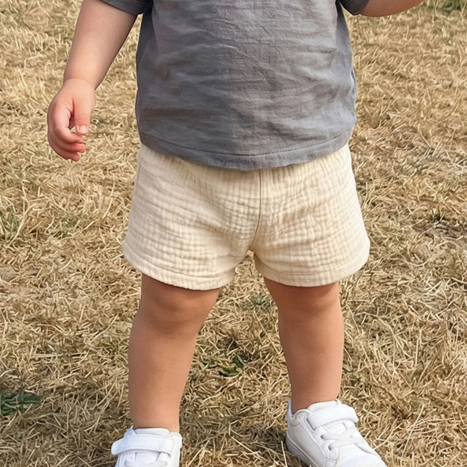 Pantalones cortos de verano para niños con cintura elástica lisos - imagen 4