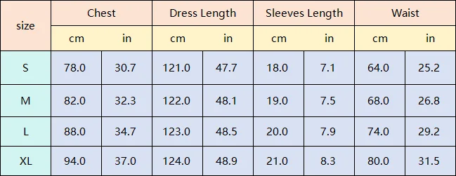 Tabla de tallas del vestido de fotografía de maternidad
